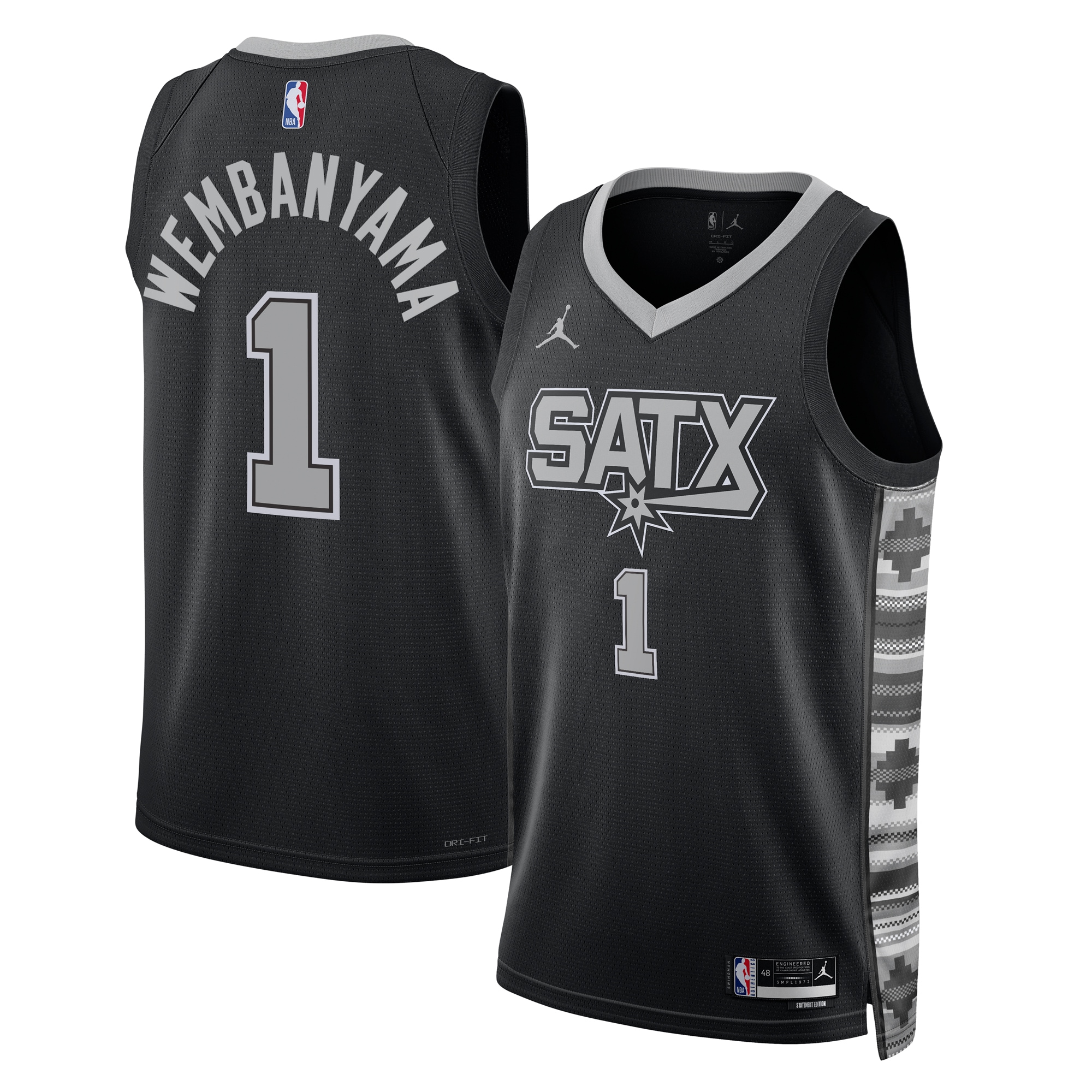 San Antonio Spurs Jordan Statement Swingman Jersey 2023 Nba Draft First Round Pick - Black - Victor Wembanyama - Unisex