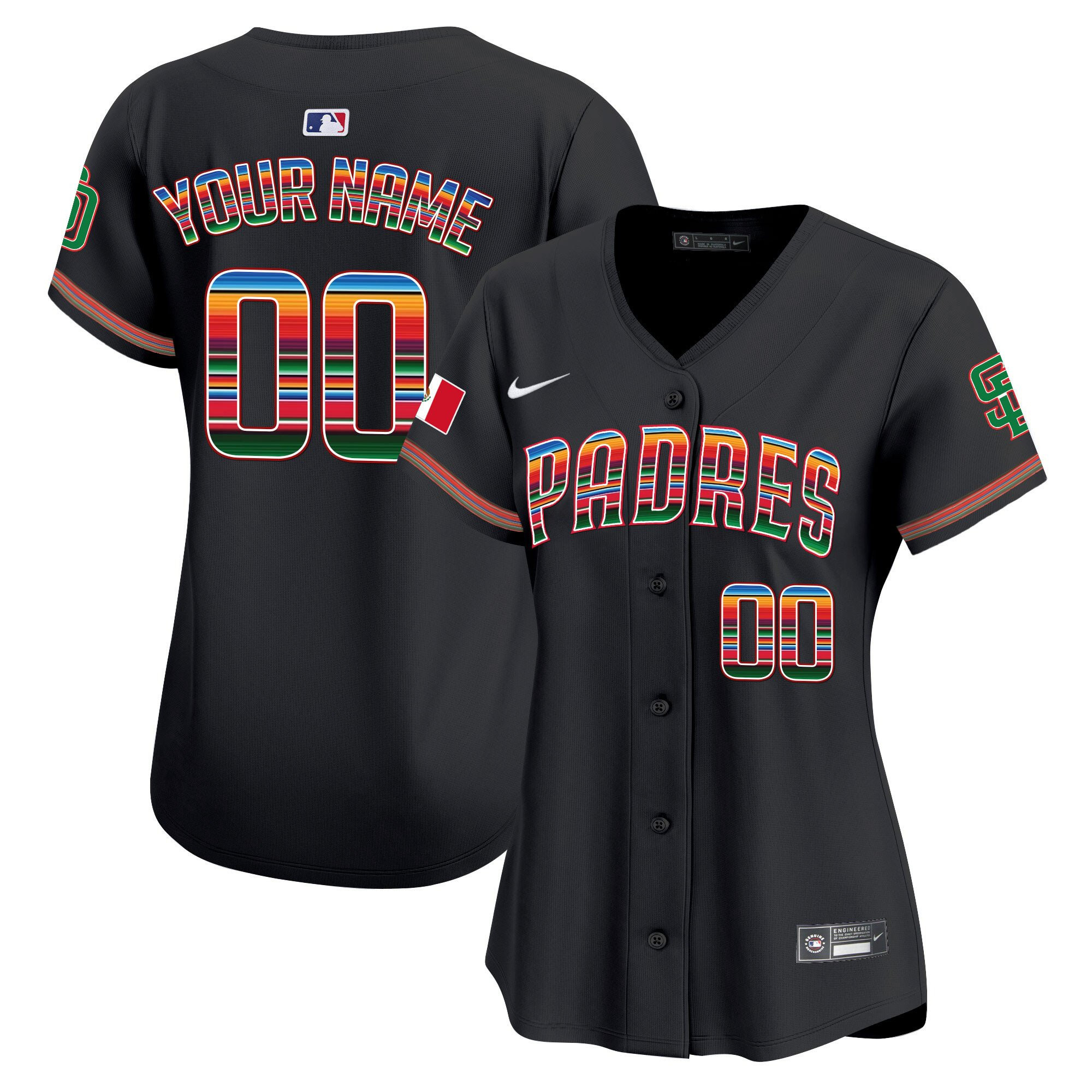 San Diego Padres Mexico Custom Women Jersey - Black