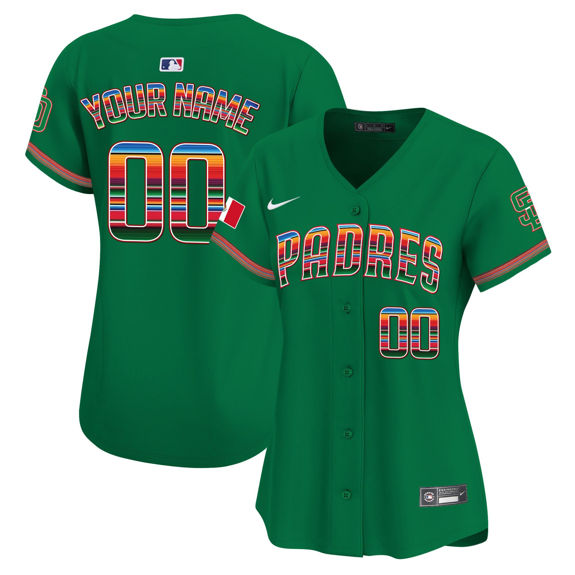 San Diego Padres Mexico Custom Women Jersey - Green