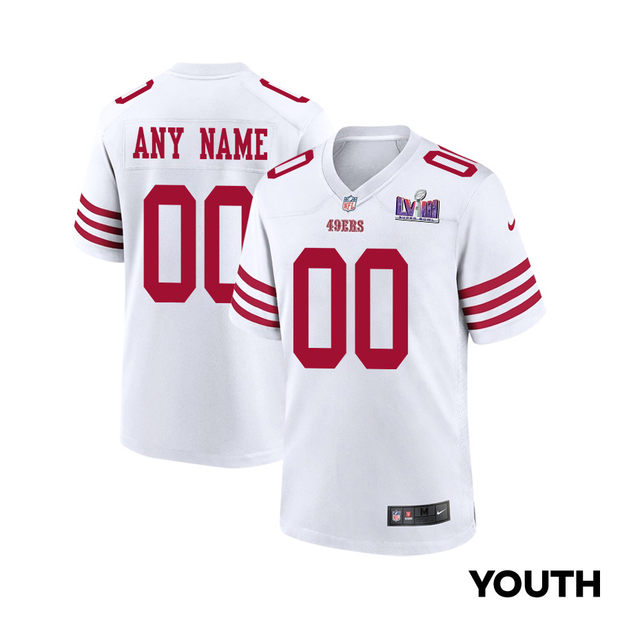 San Francisco 49ers Super Bowl Lviii Patch Game Youth Custom Jersey - White Js3080
