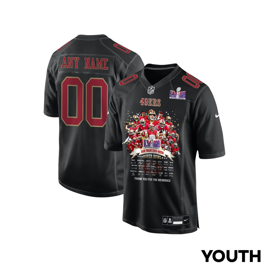 San Francisco 49ers Super Bowl Lviii Thanks For Memories Fashion Game Custom Youth Jersey - Carbon Black Js3049