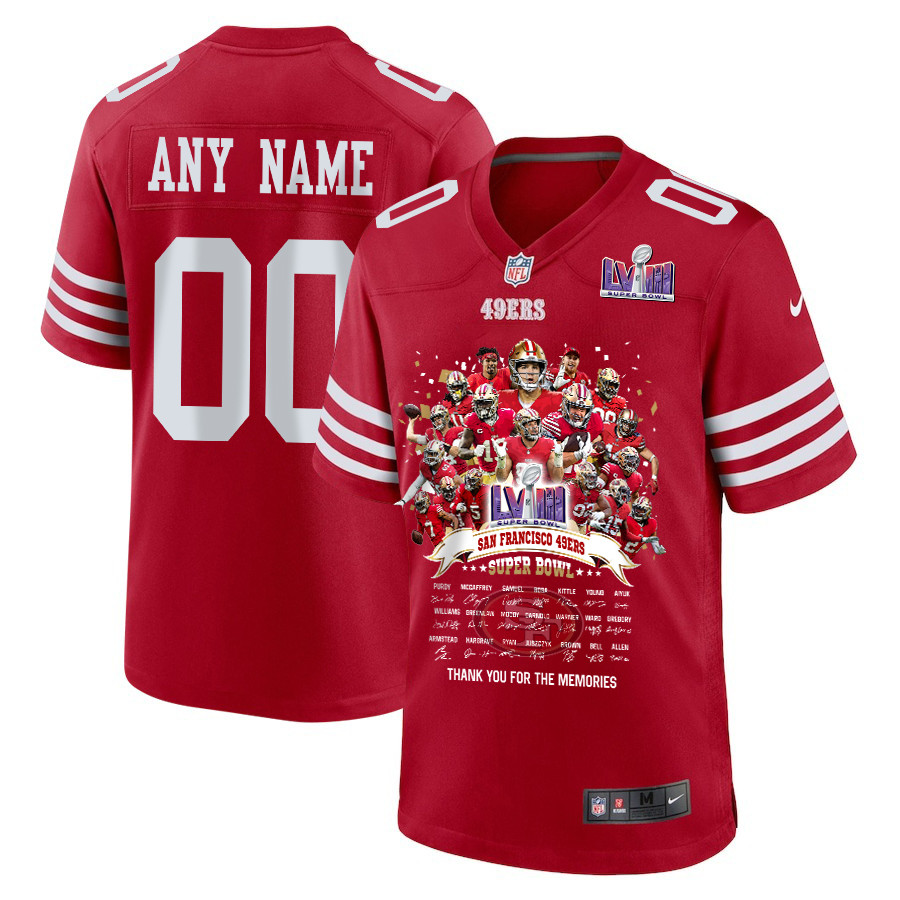 San Francisco 49ers Super Bowl Lviii Thanks For Memories Game Custom Men Jersey - Scarlet Js2452