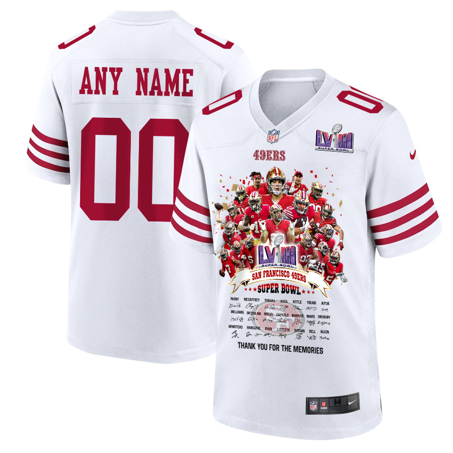 San Francisco 49ers Super Bowl Lviii Thanks For Memories Game Custom Men Jersey - White Js3188