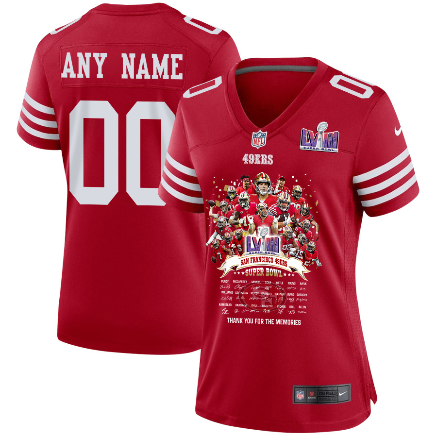 San Francisco 49ers Super Bowl Lviii Thanks For Memories Game Custom Women Jersey - Scarlet Js3676