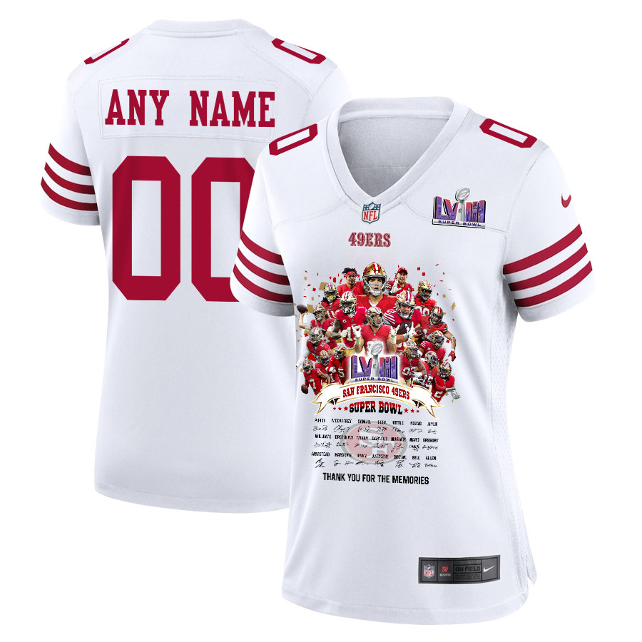 San Francisco 49ers Super Bowl Lviii Thanks For Memories Game Custom Women Jersey - White Js9387