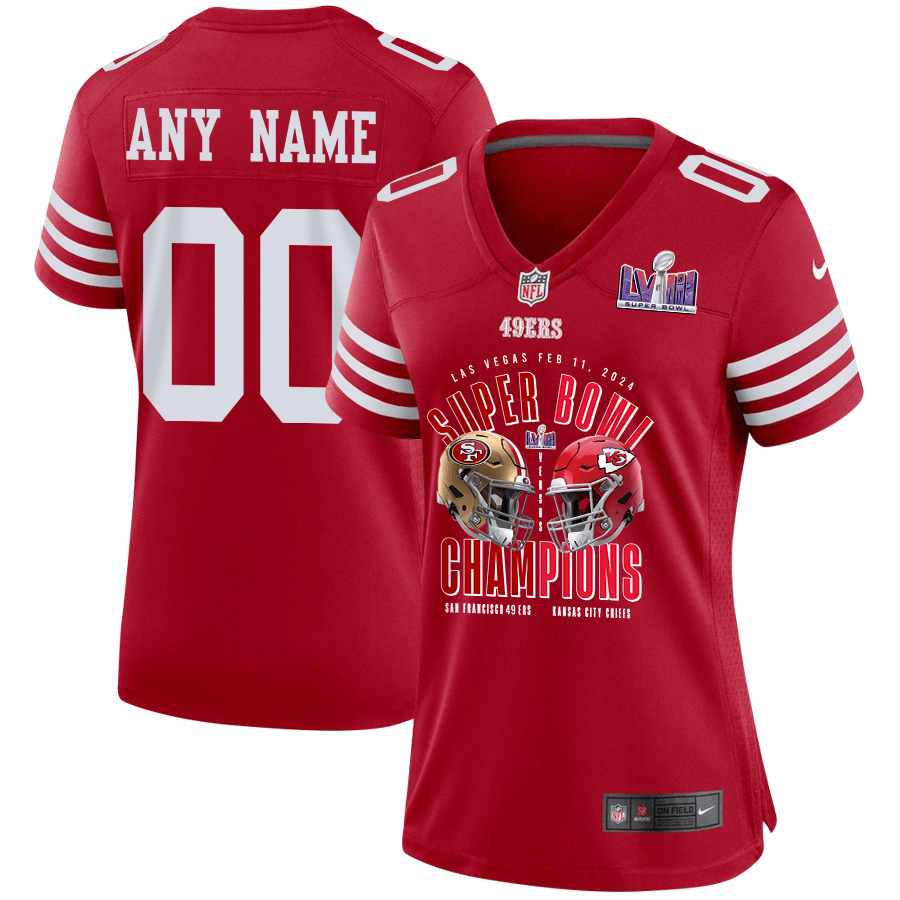 San Francisco 49ers Vs. Kansas City Chiefs Super Bowl Lviii Matchup Game Custom Women Jersey - Scarlet Js8953