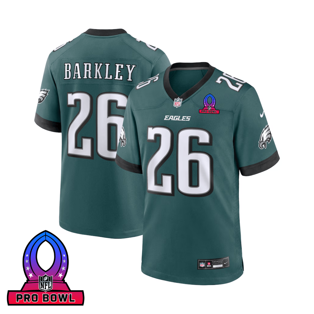 Saquon Barkley 26 Philadelphia Eagles 2025 Pro Bowl Patch Game Men Jersey - Midnight Green Js7829