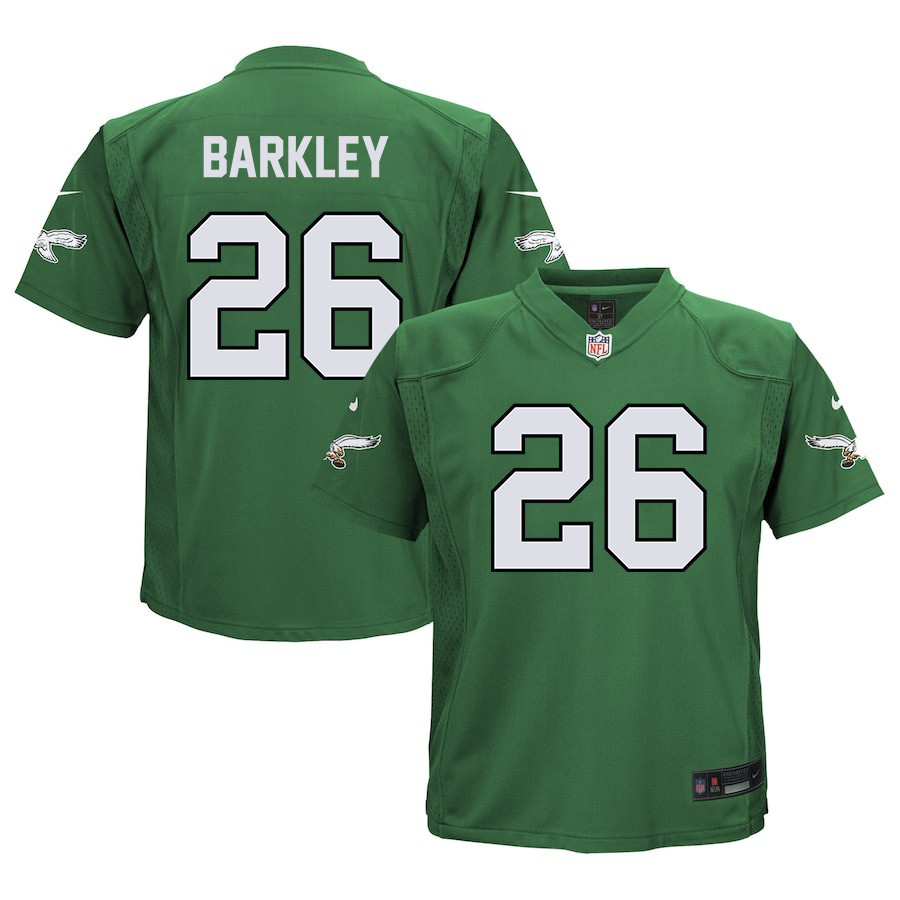 Saquon Barkley 26 Philadelphia Eagles Alternate Game Youth Jersey - Kelly Green Js3375