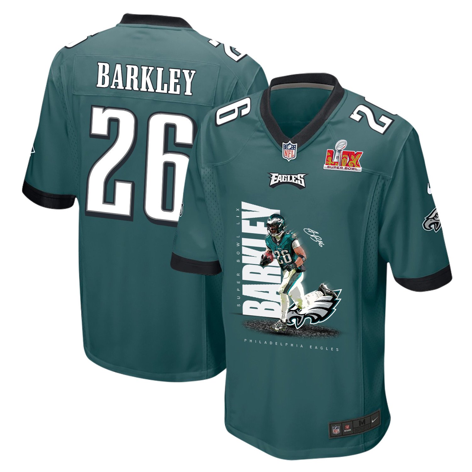 Saquon Barkley 26 Philadelphia Eagles 'barkley No Bite' Game Men Jersey - Midnight Green Js1450
