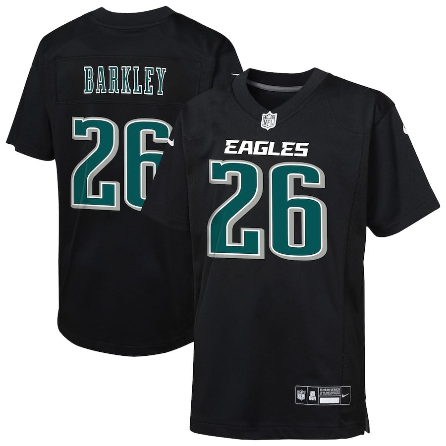 Saquon Barkley 26 Philadelphia Eagles Fashion Game Youth Jersey - Carbon Black Js9739