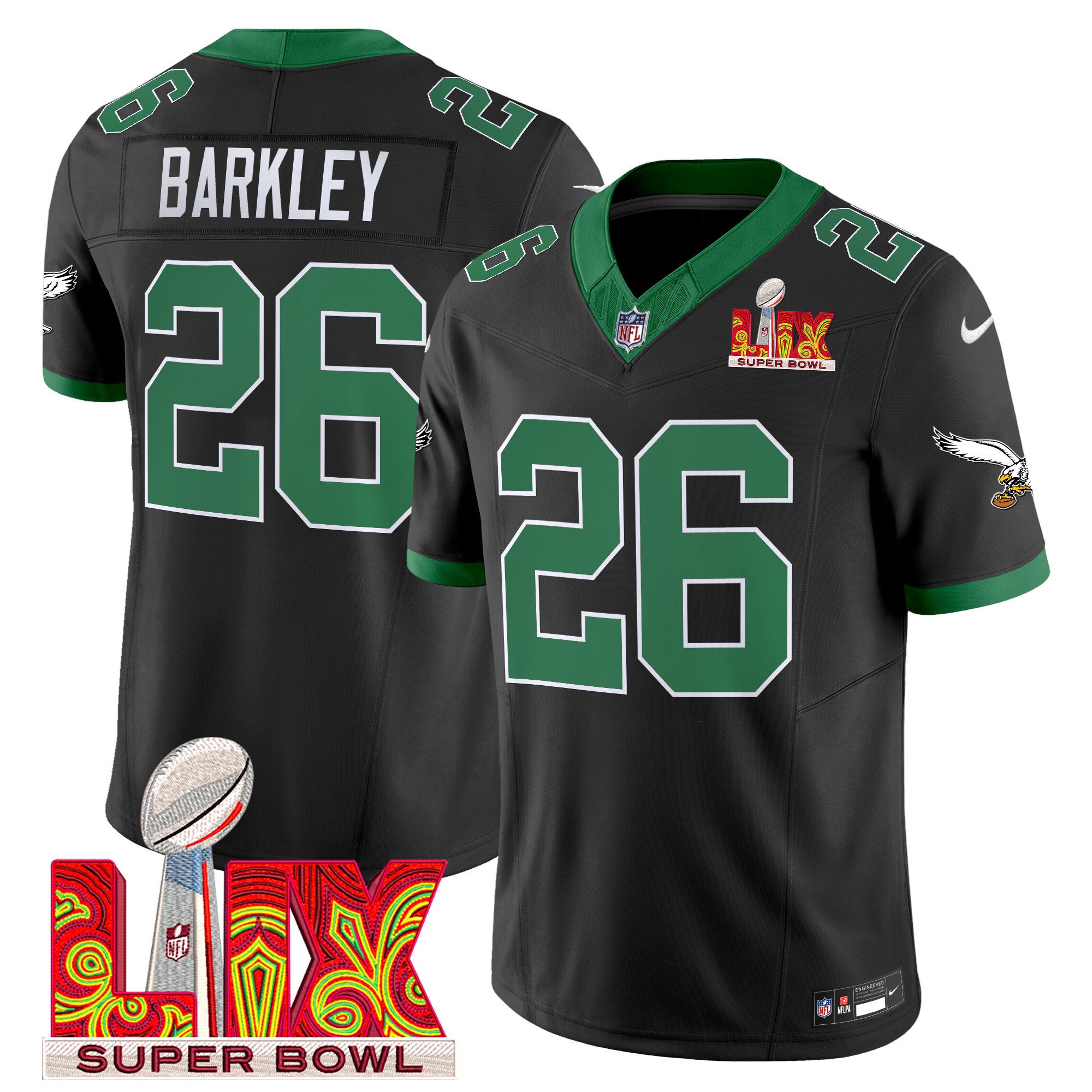 Saquon Barkley 26 Philadelphia Eagles Kelly Green Super Bowl Champions Lix Patch Vapor Limited Jersey - Black Js6579