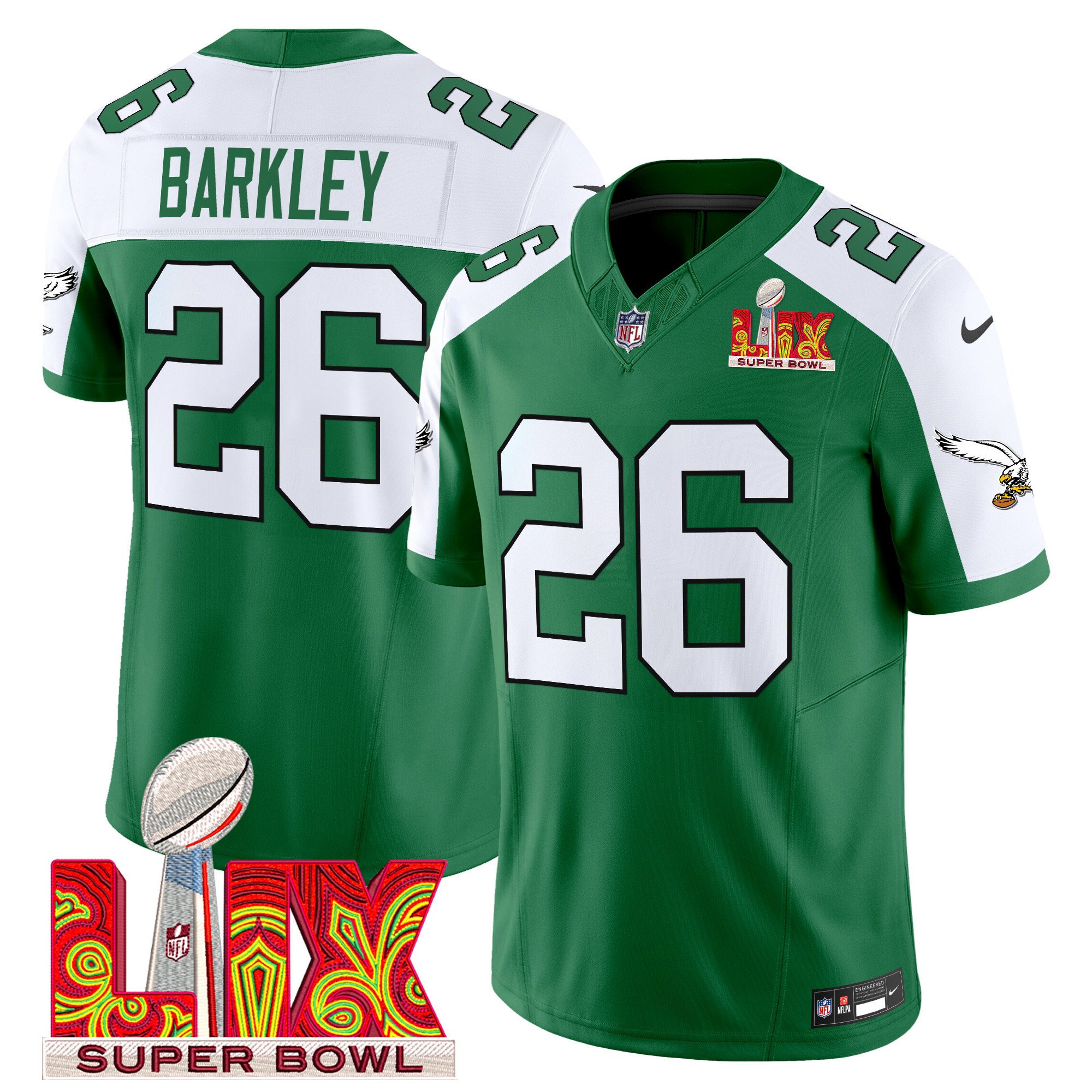 Saquon Barkley 26 Philadelphia Eagles Kelly Green Super Bowl Champions Lix Patch Vapor Limited Jersey - Kelly Alternate Js3588