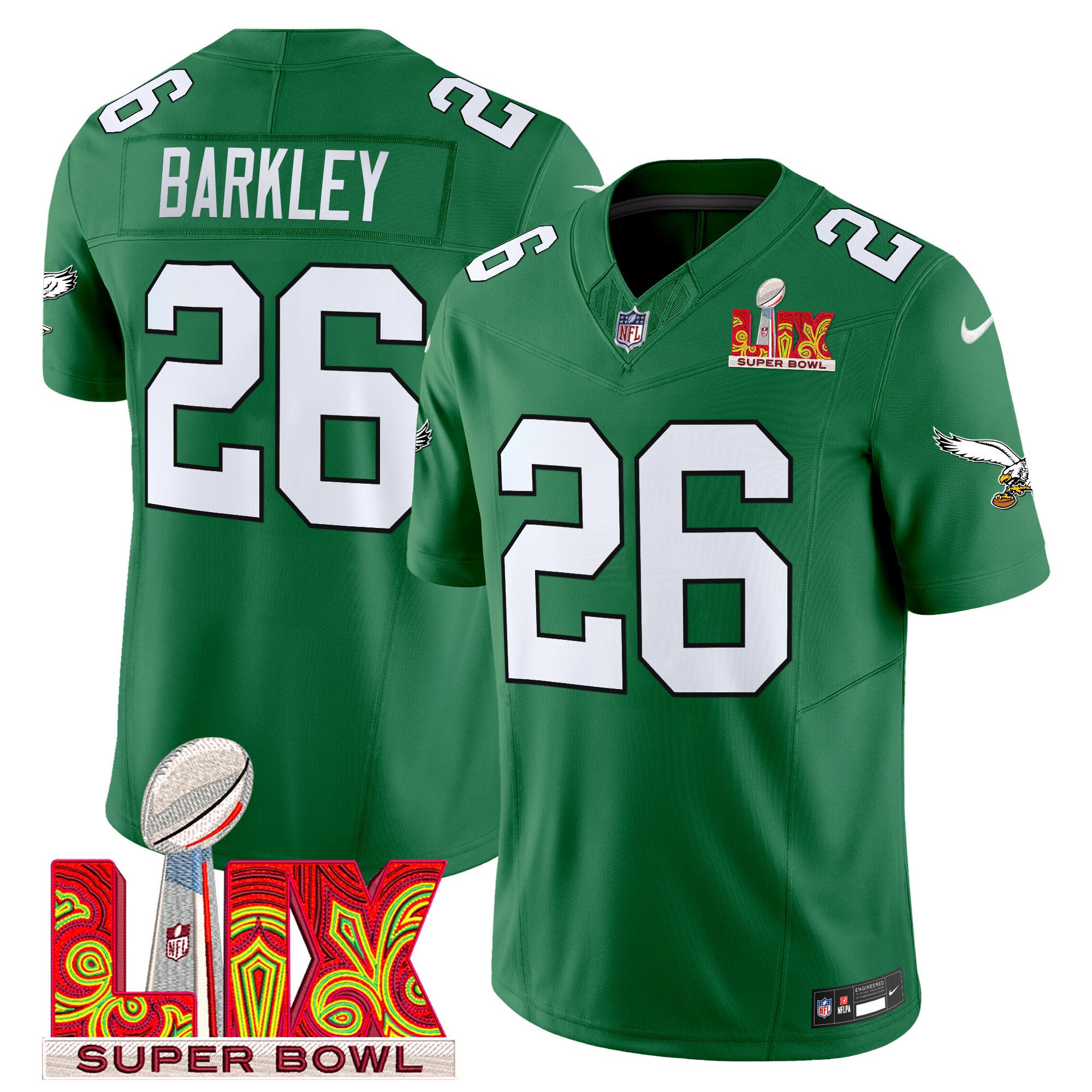 Saquon Barkley 26 Philadelphia Eagles Kelly Green Super Bowl Champions Lix Patch Vapor Limited Jersey - Kelly Green Js7926