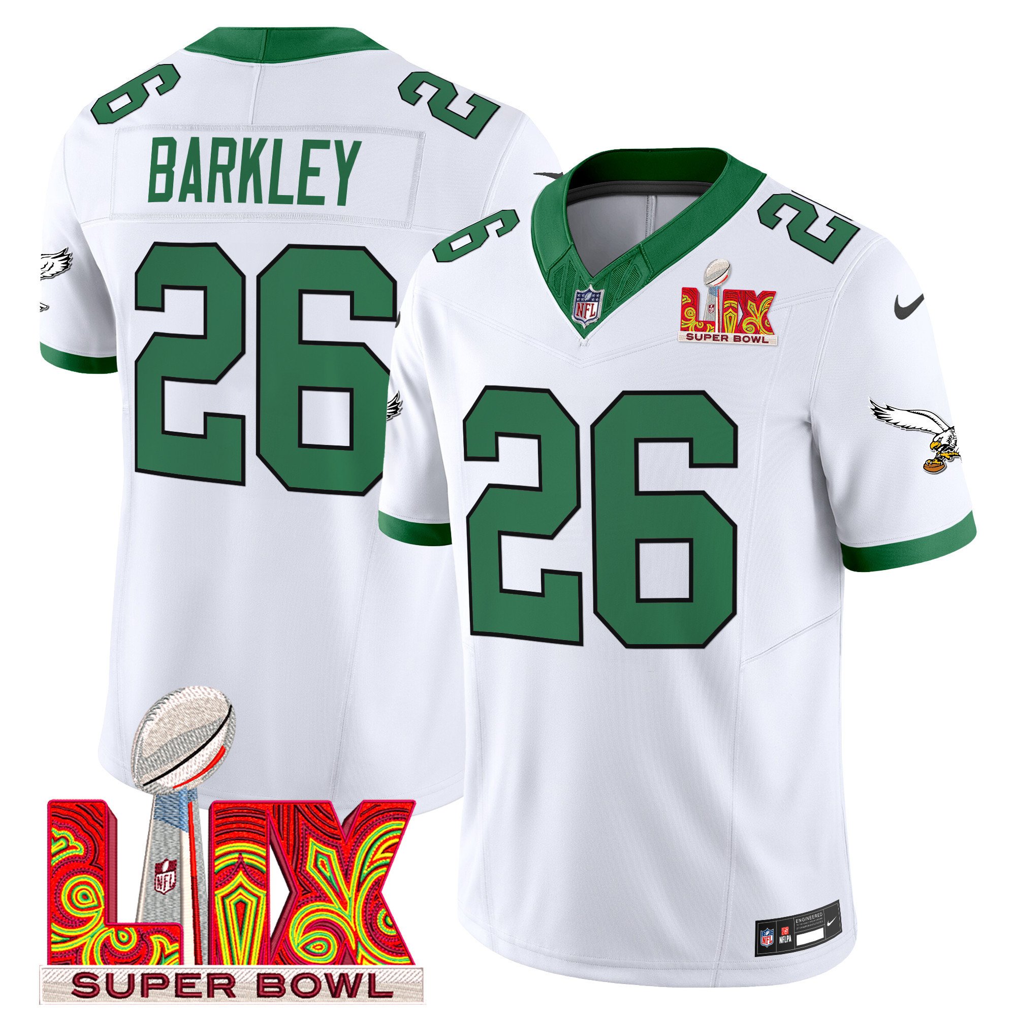 Saquon Barkley 26 Philadelphia Eagles Kelly Green Super Bowl Champions Lix Patch Vapor Limited Jersey - White Js4353