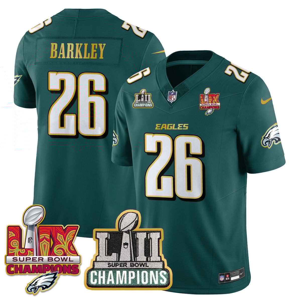 Saquon Barkley 26 Philadelphia Eagles Lii-lix Super Bowl Champions Vapor Limited Gold Jersey - Midnight Green Js3116