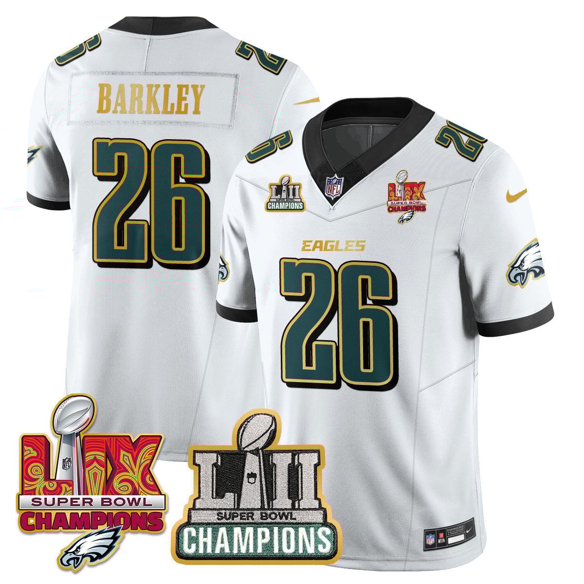 Saquon Barkley 26 Philadelphia Eagles Lii-lix Super Bowl Champions Vapor Limited Gold Jersey - White Js6075