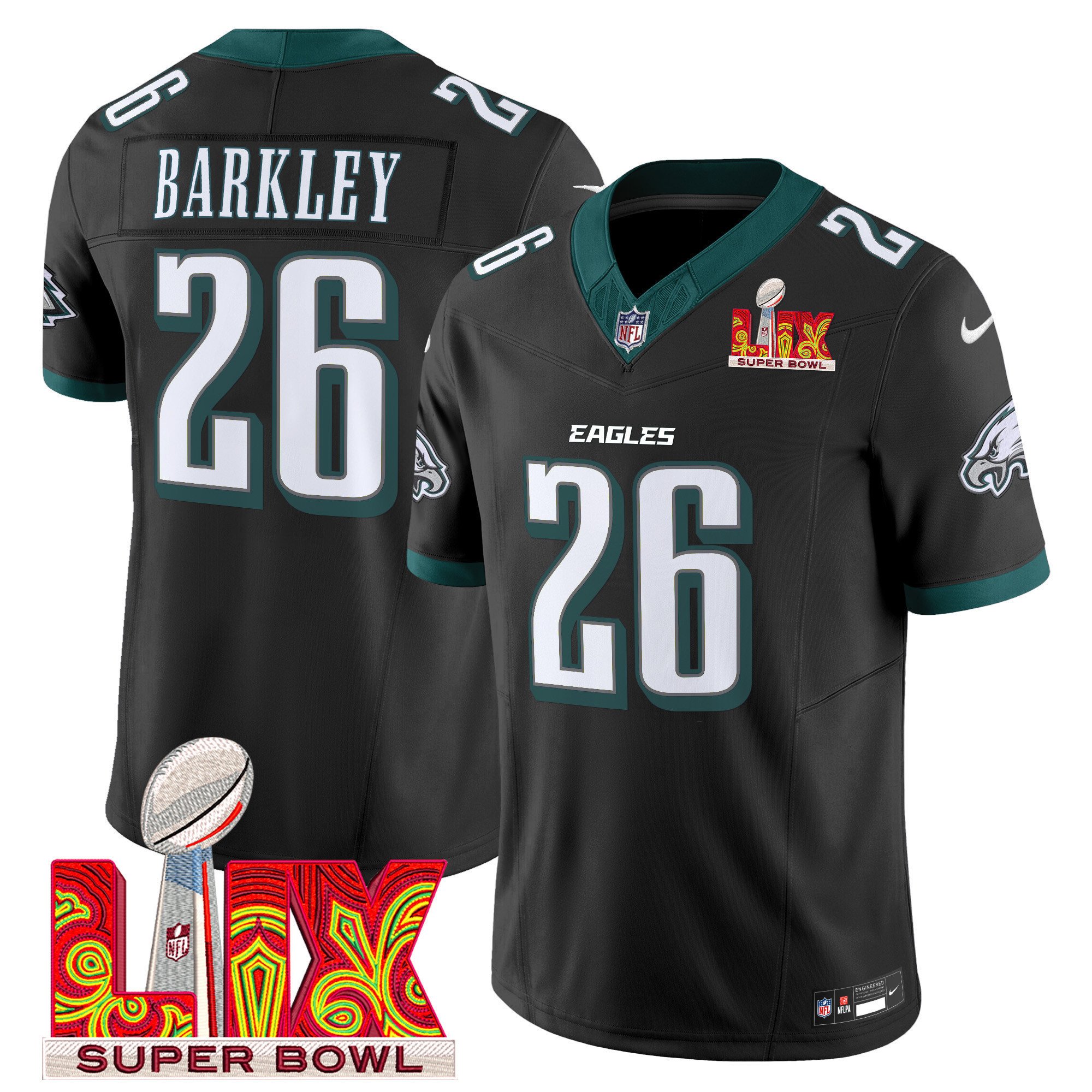 Saquon Barkley 26 Philadelphia Eagles Super Bowl Champions Lix Patch Vapor Limited Jersey - Black Js1324
