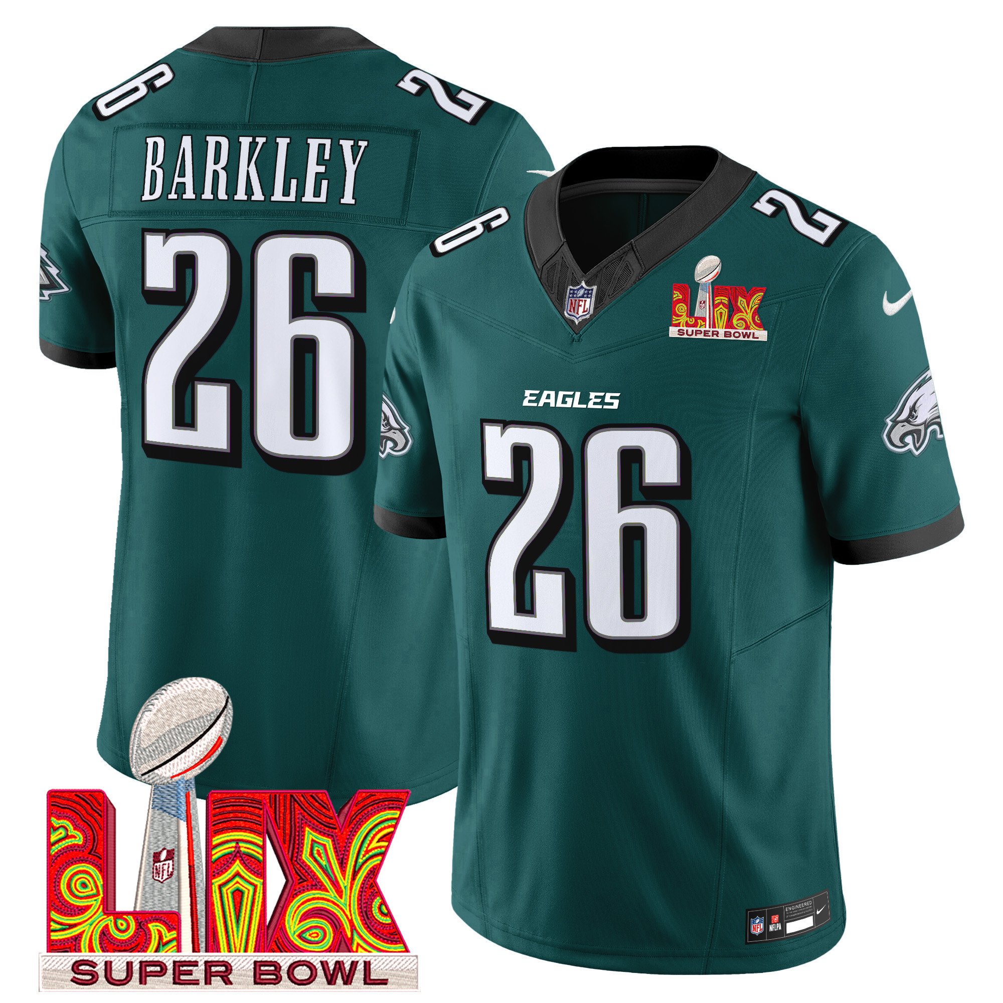 Saquon Barkley 26 Philadelphia Eagles Super Bowl Champions Lix Patch Vapor Limited Jersey - Midnight Green Js5734