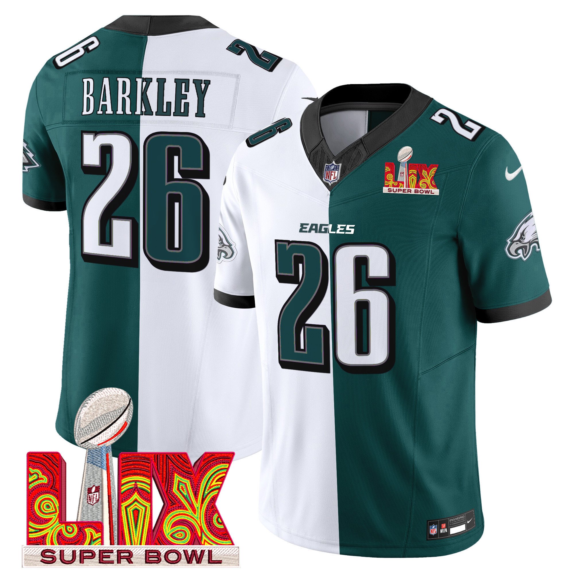 Saquon Barkley 26 Philadelphia Eagles Super Bowl Champions Lix Patch Vapor Limited Jersey - Split Js9561