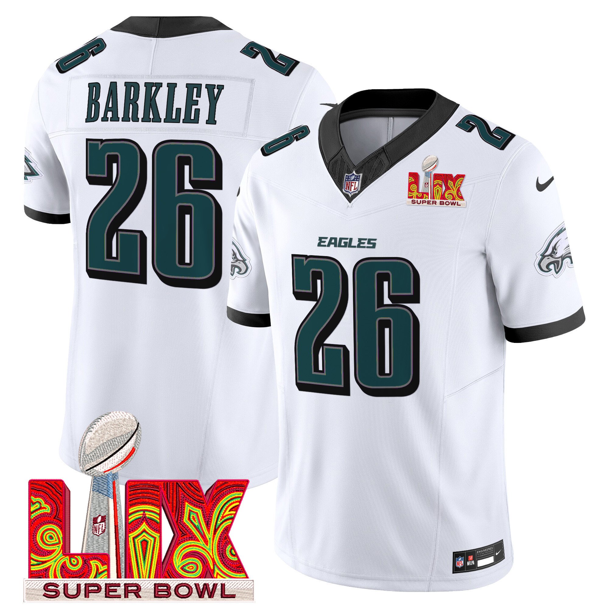 Saquon Barkley 26 Philadelphia Eagles Super Bowl Champions Lix Patch Vapor Limited Jersey - White Js8223