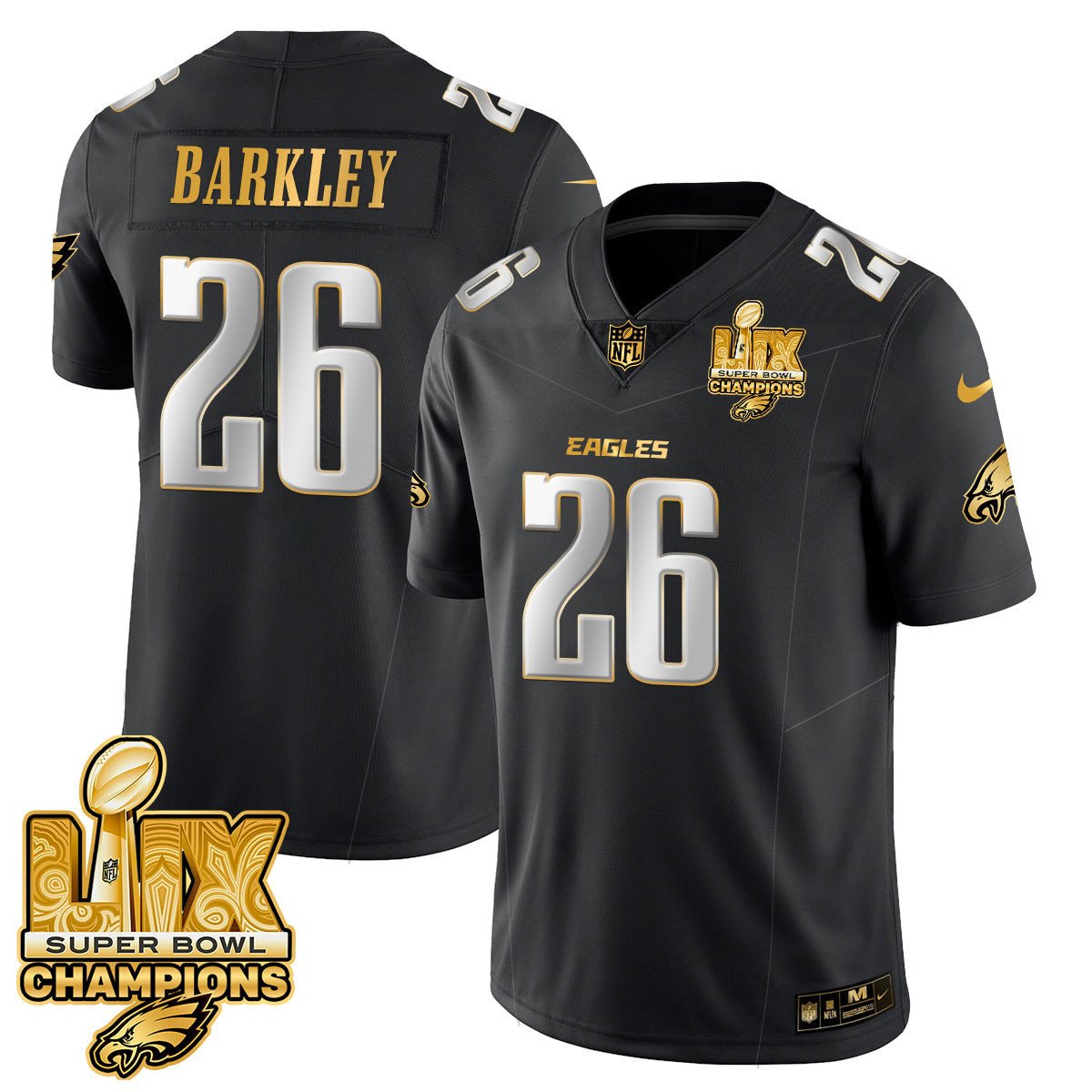 Saquon Barkley 26 Philadelphia Eagles Super Bowl Lix Champions Gold Vapor Limited Jersey - Black Gold Js7509