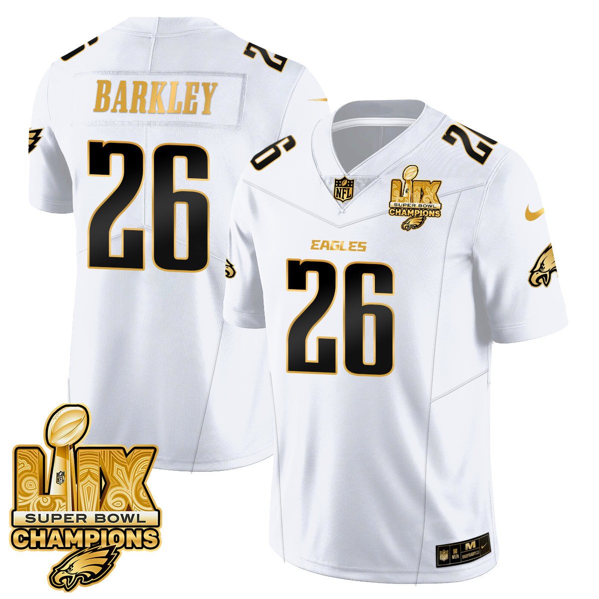 Saquon Barkley 26 Philadelphia Eagles Super Bowl Lix Champions Gold Vapor Limited Jersey - White Gold Js5813