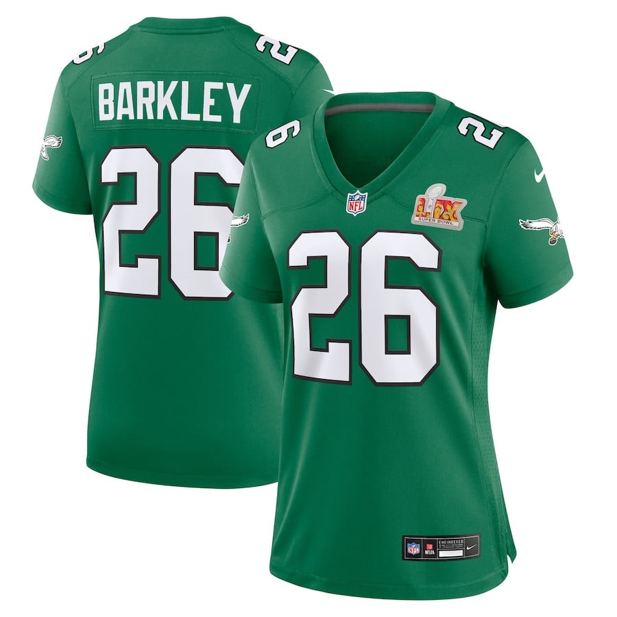 Saquon Barkley 26 Philadelphia Eagles Women's Super Bowl Lix 2nd Alternate Game Jersey - Kelly Green Js4978