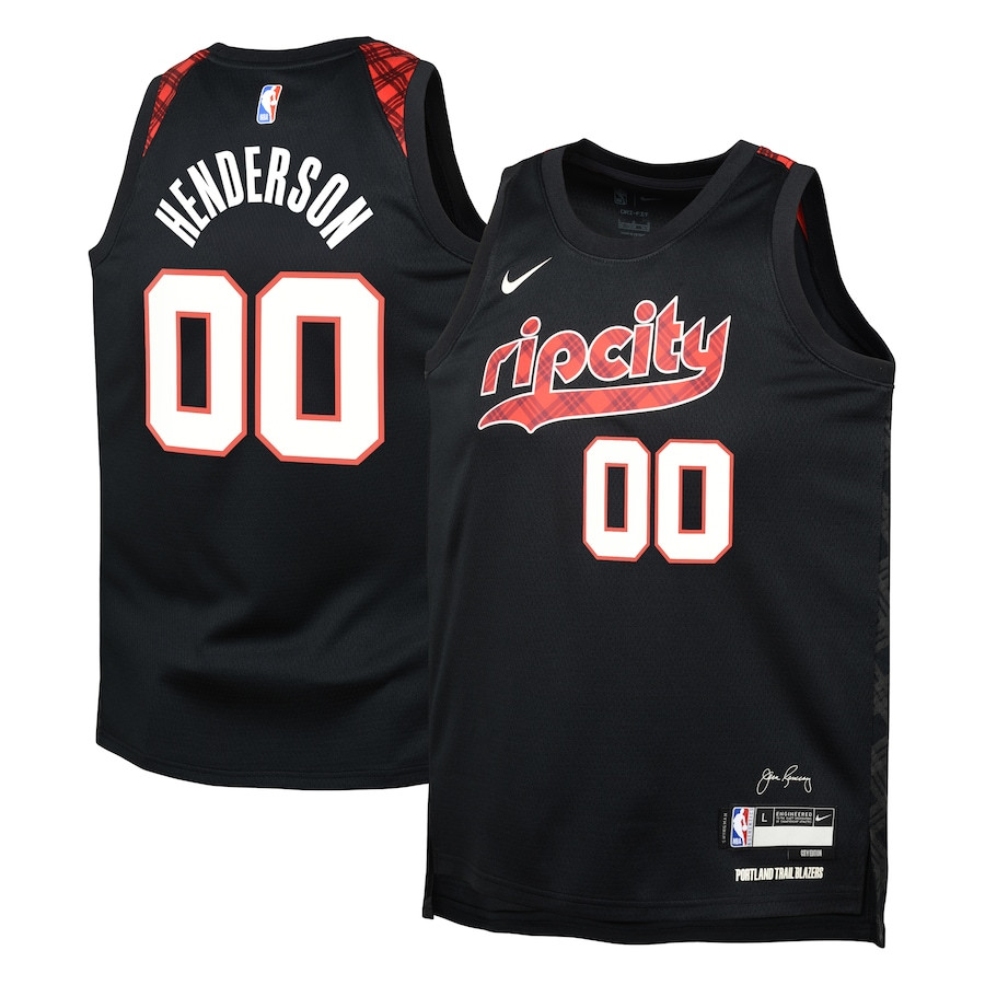 Scoot Henderson 00 Portland Trail Blazers 2023/24 City Edition Swingman Youth Jersey - Black