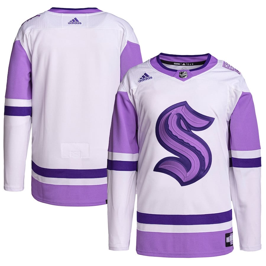Seattle Kraken Hockey Fights Cancer Primegreen Men Jersey - White/purple