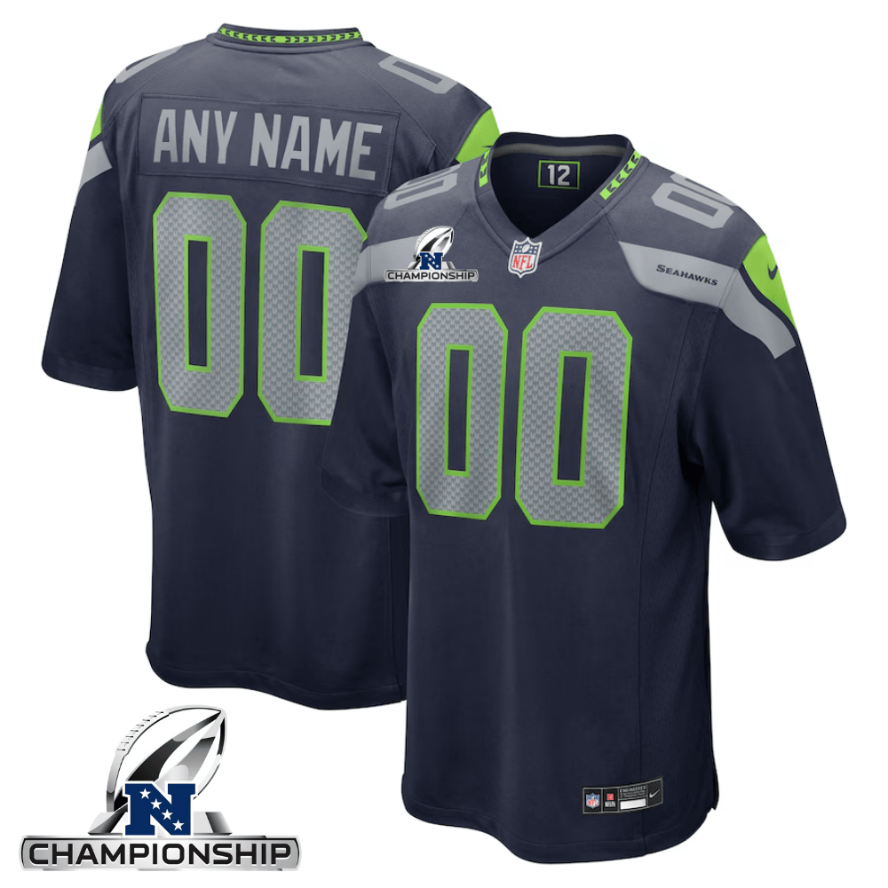 Seattle Seahawks Afc Championship Patch Game Men Custom Jersey - College Navy Js9752