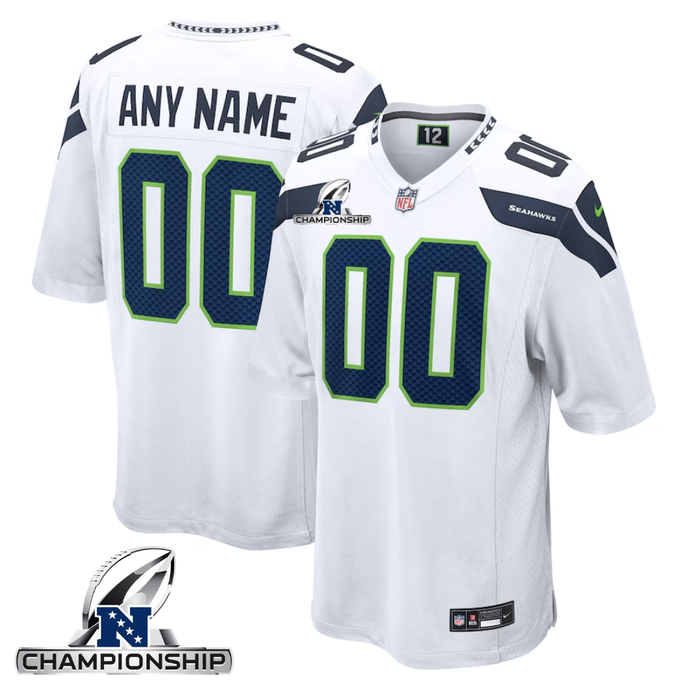 Seattle Seahawks Afc Championship Patch Game Men Custom Jersey - White Js7602