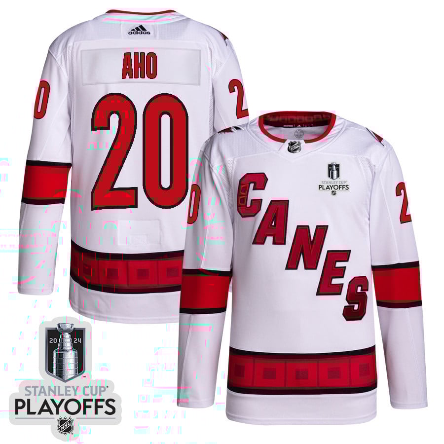 Sebastian Aho 20 Carolina Hurricanes 2024 Nhl Playoffs Patch Away Jersey - Men, White