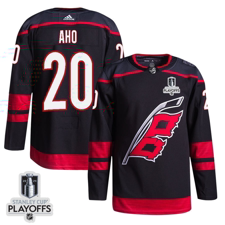 Sebastian Aho 20 Carolina Hurricanes 2024 Nhl Playoffs Patch Home Jersey - Men, Black