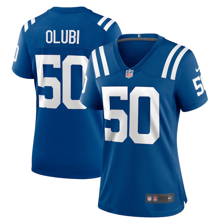 Segun Olubi 50 Indianapolis Colts Women's Game Jersey - Royal Js7609