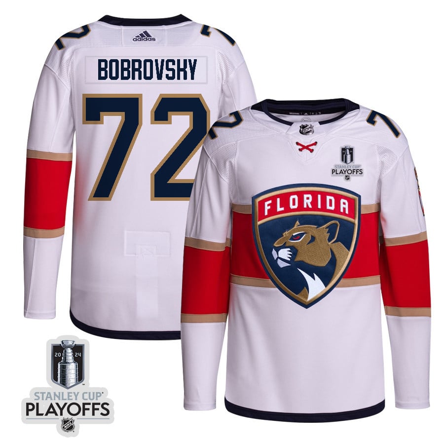 Sergei Bobrovsky 72 Florida Panthers 2024 Nhl Playoffs Patch Away Jersey Customized - Men, White