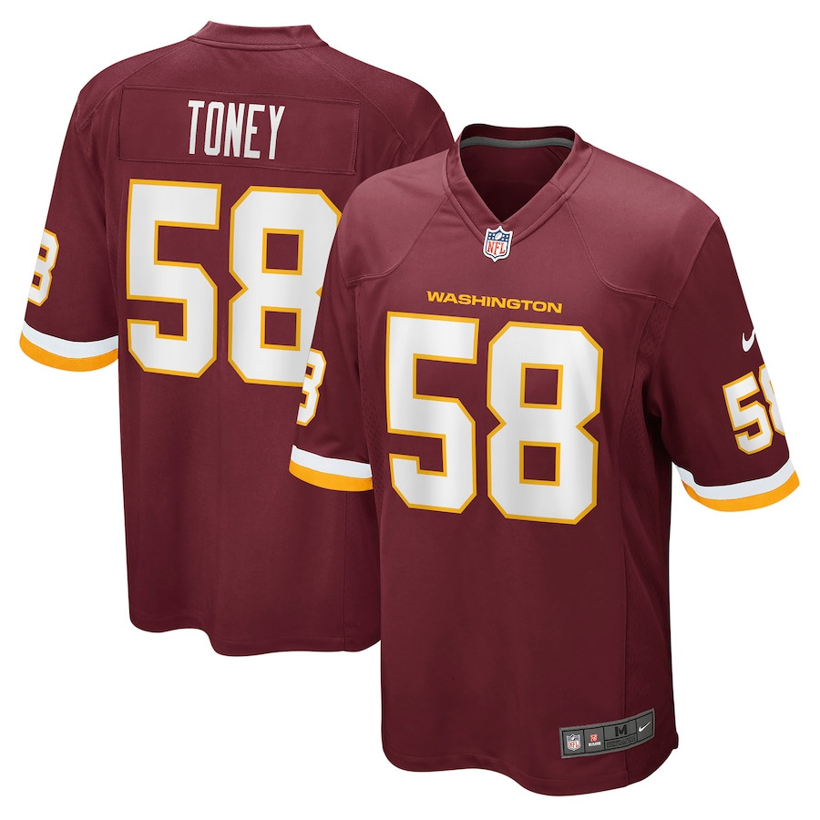 Shaka Toney 58 Washington Football Team Men Game Jersey - Burgundy Js3811