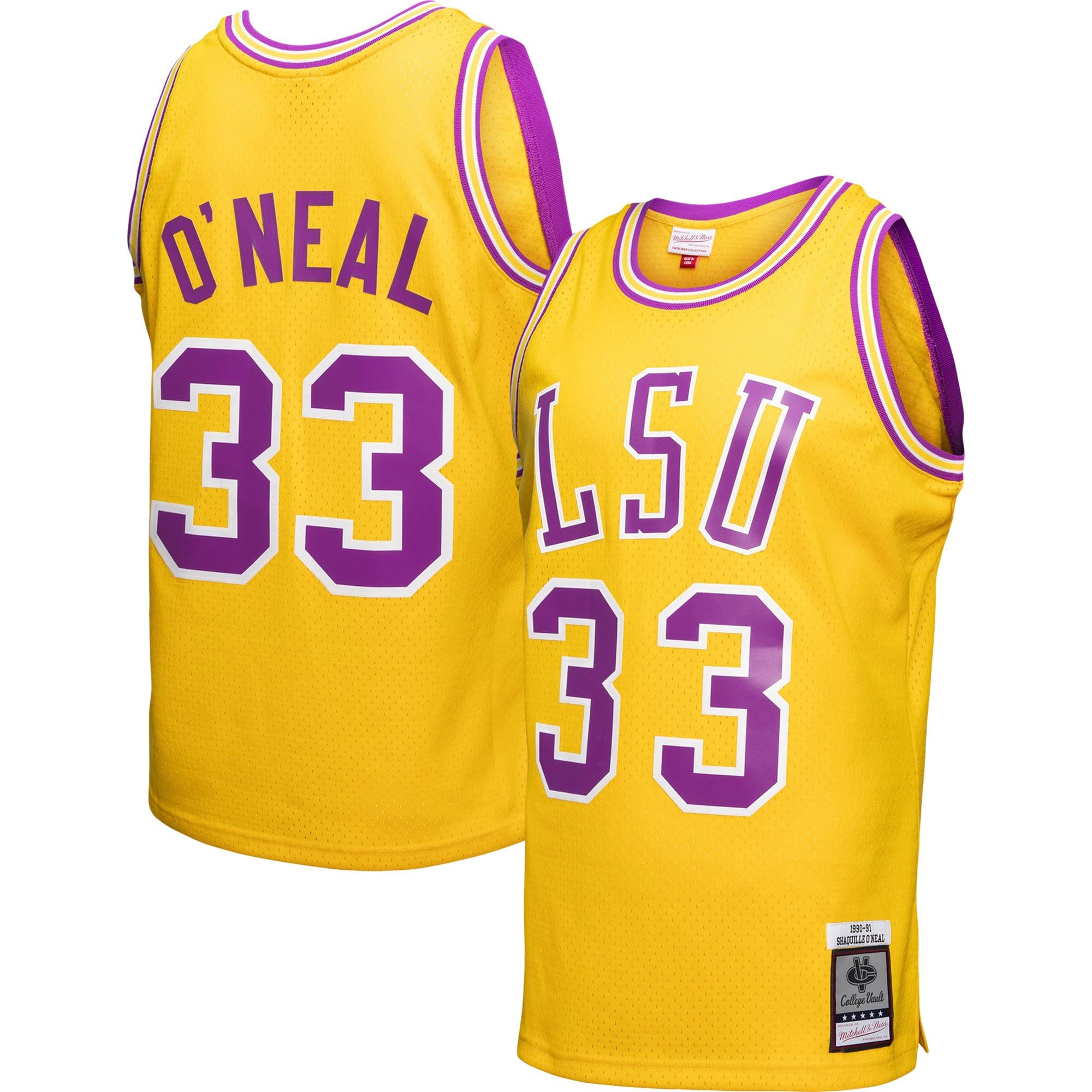 Shaquille O'neal #33 Lsu Tigers Retro Classic Basketball Men Jersey - Gold