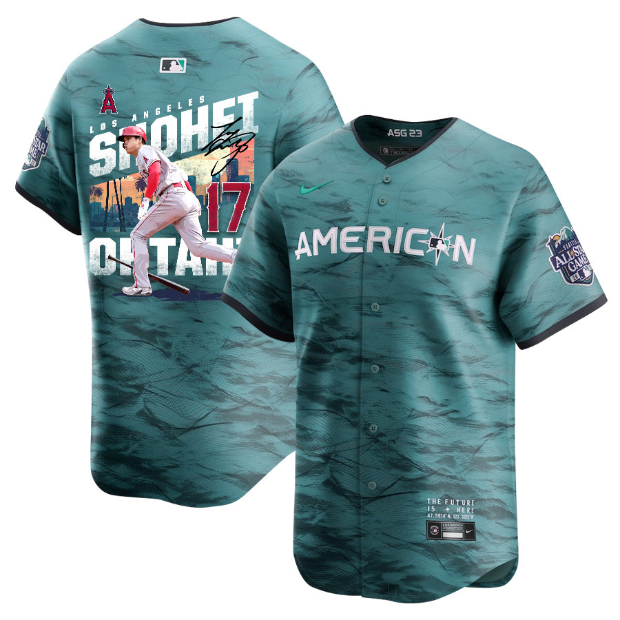 Shohei Ohtani 17 Los Angeles Angels Signed City 2023 All-star Game Limited Player Men Jersey - Teal