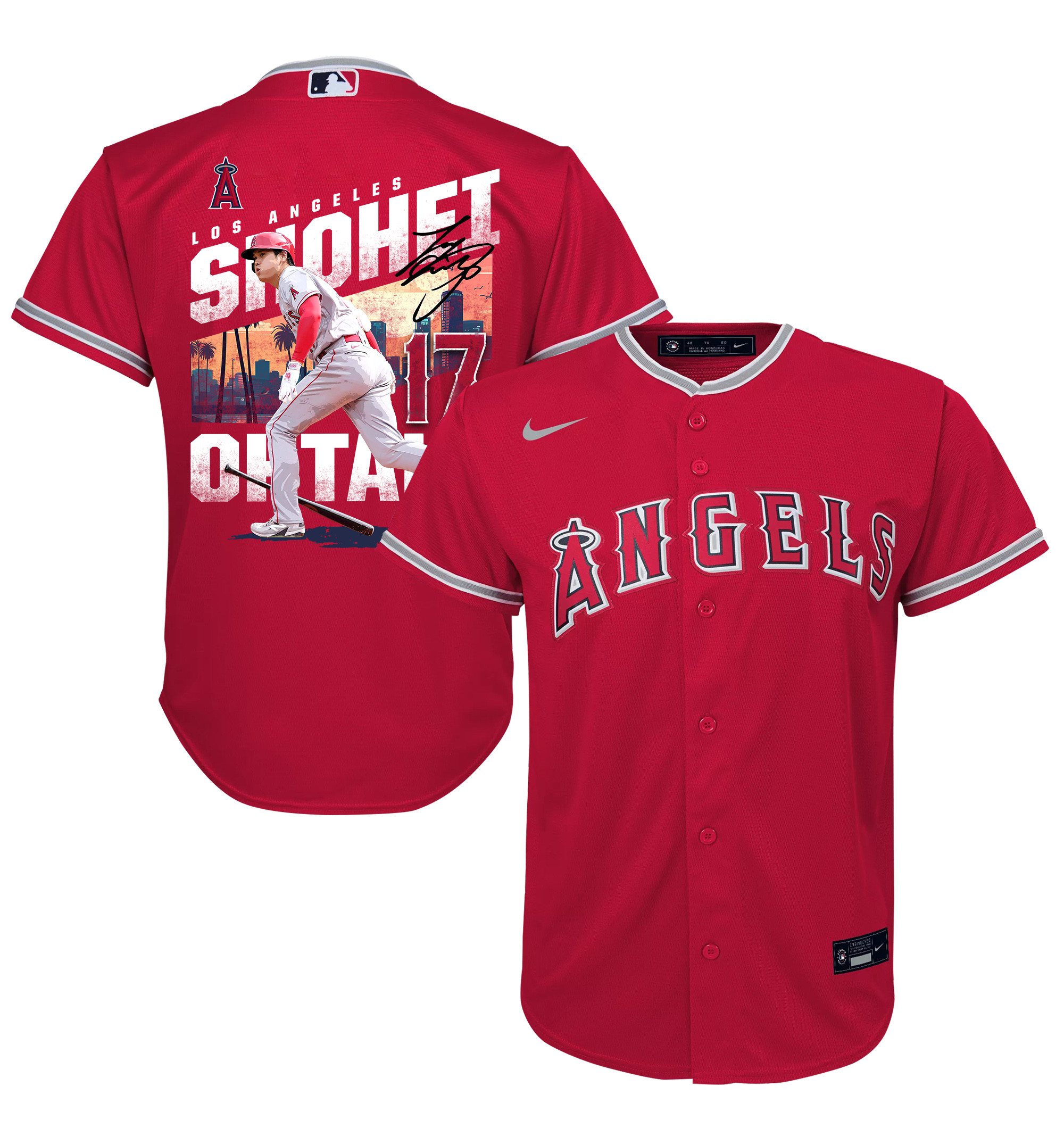 Shohei Ohtani 17 Los Angeles Angels Signed City 2023 Alternate Player Youth Jersey - Red