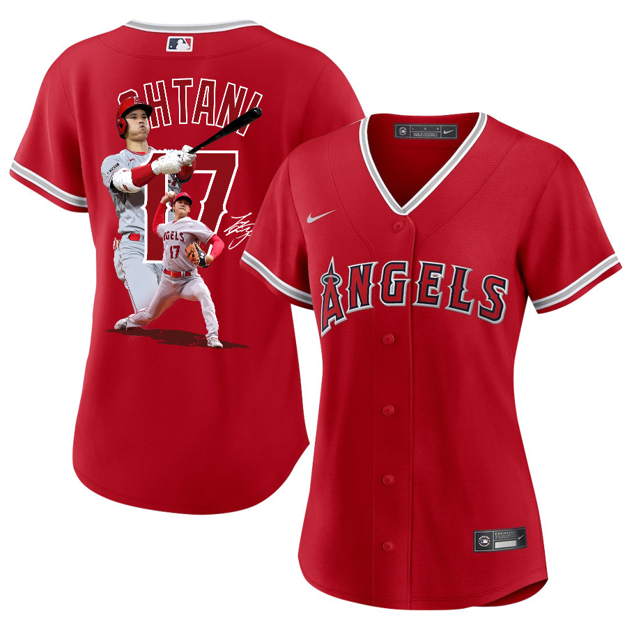 Shohei Ohtani 17 Los Angeles Angels Signed Decisive Blow 2023 Alternate Women Jersey - Red