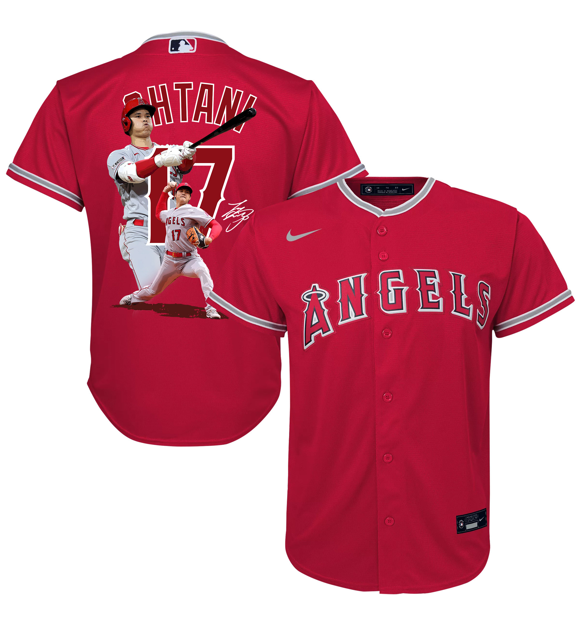 Shohei Ohtani 17 Los Angeles Angels Signed Decisive Blow 2023 Alternate Youth Jersey - Red