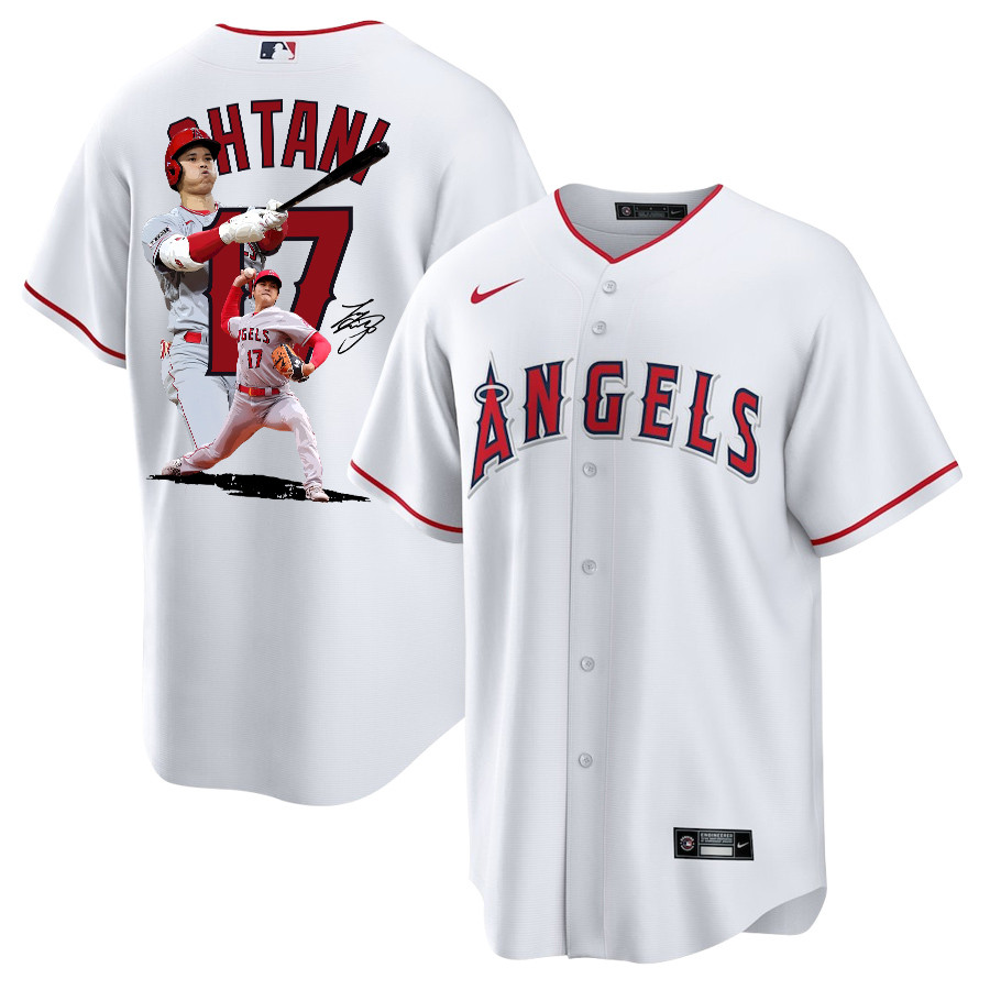 Shohei Ohtani 17 Los Angeles Angels Signed Decisive Blow 2023 Home Men Jersey - White