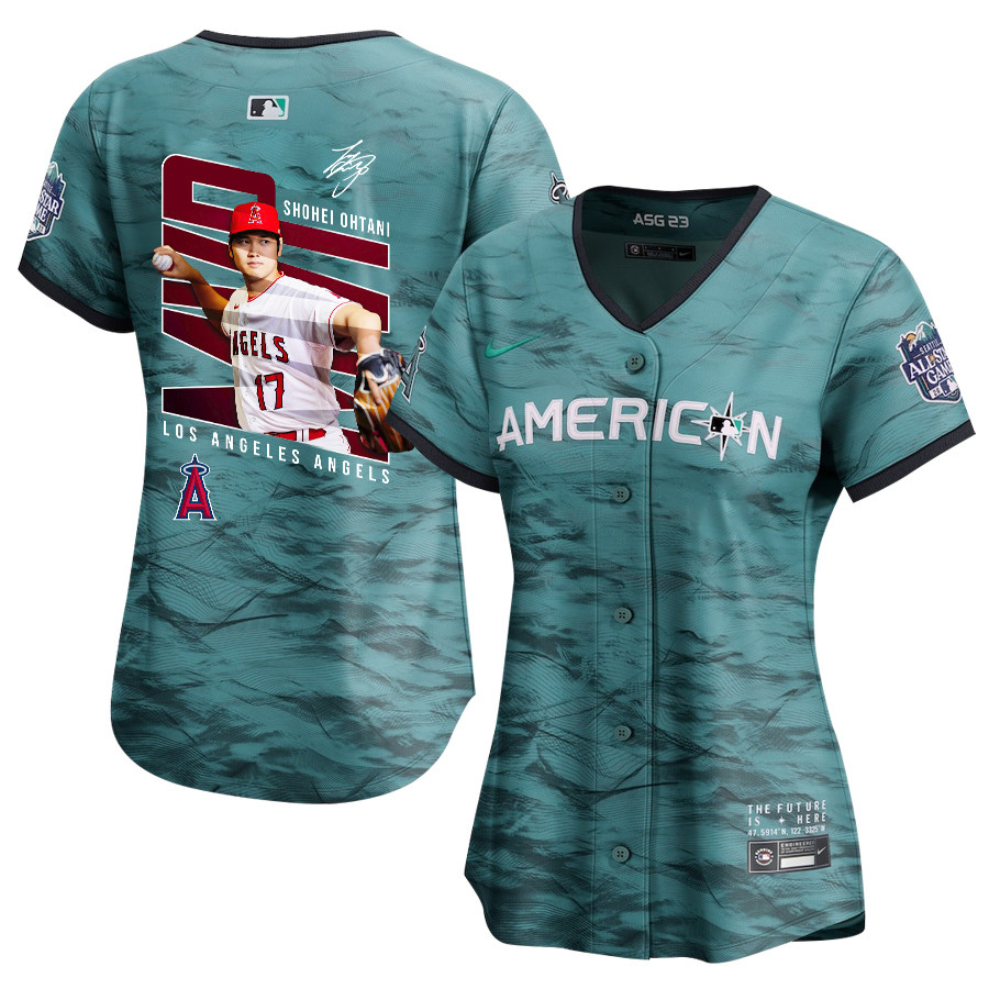 Shohei Ohtani 17 Los Angeles Angels Signed Logo 2023 All-star Game Limited Player Women Jersey - Teal