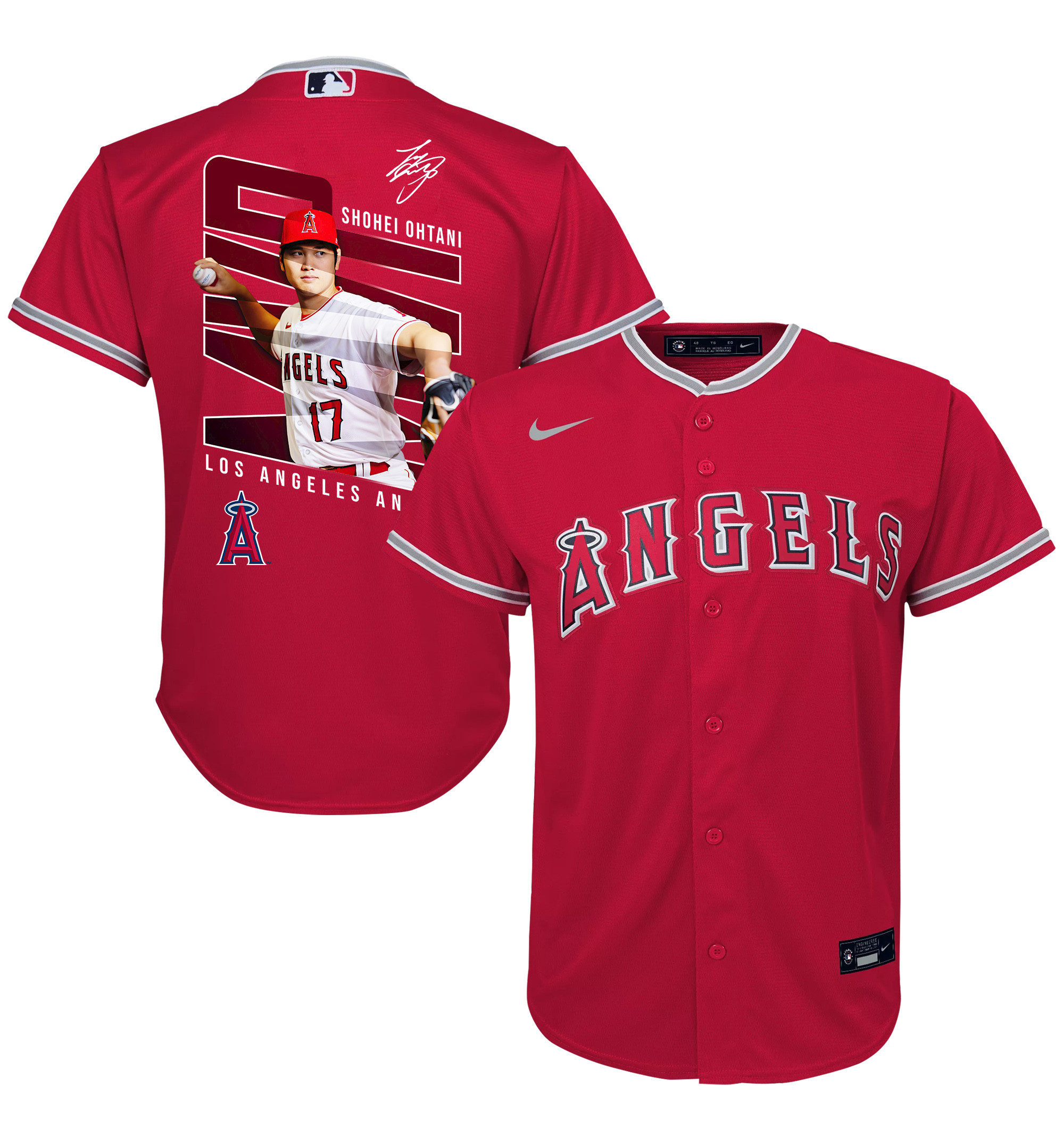 Shohei Ohtani 17 Los Angeles Angels Signed Logo 2023 Alternate Player Youth Jersey - Red