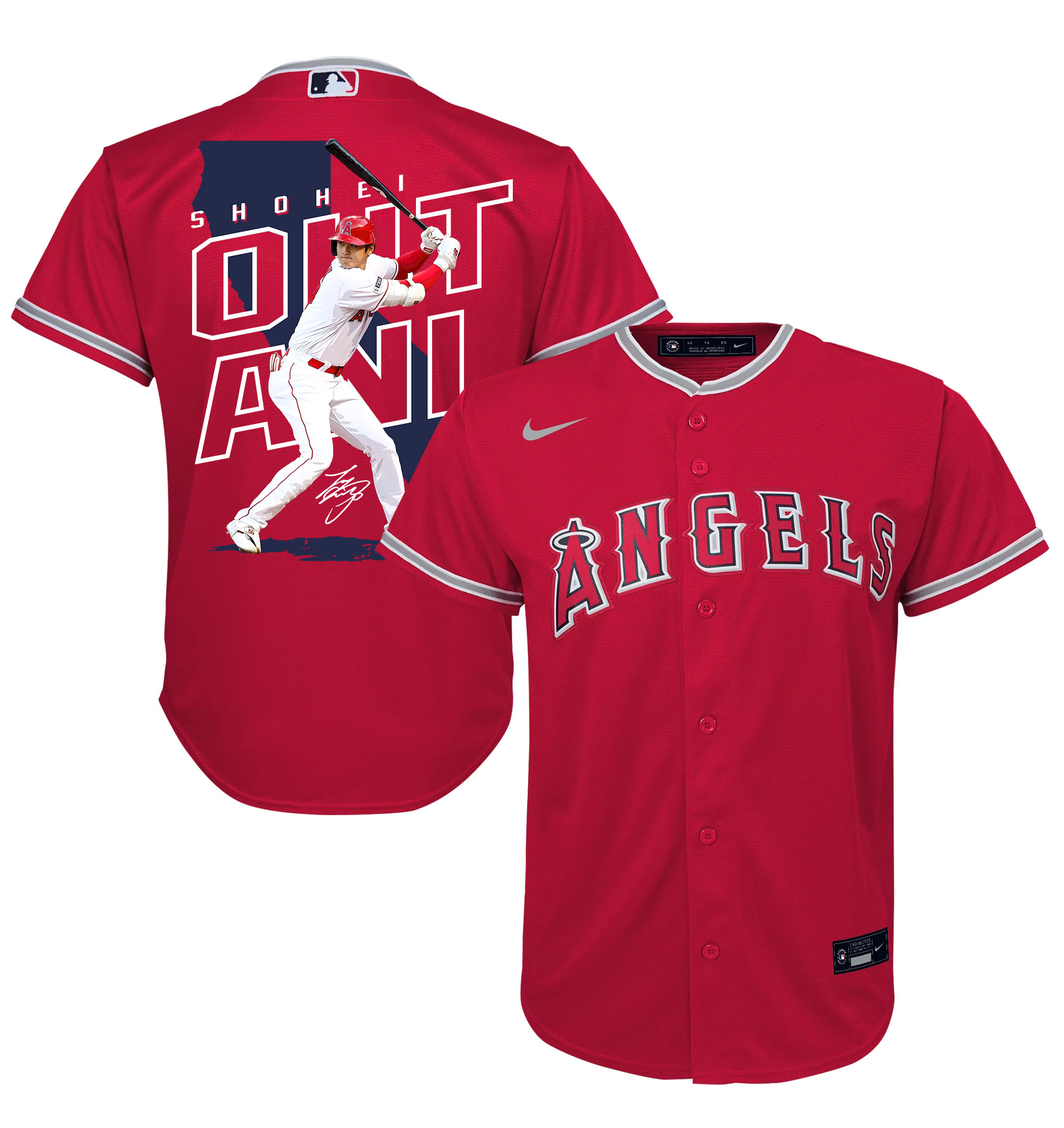 Shohei Ohtani 17 Los Angeles Angels Signed Map 2023 Alternate Player Youth Jersey - Red