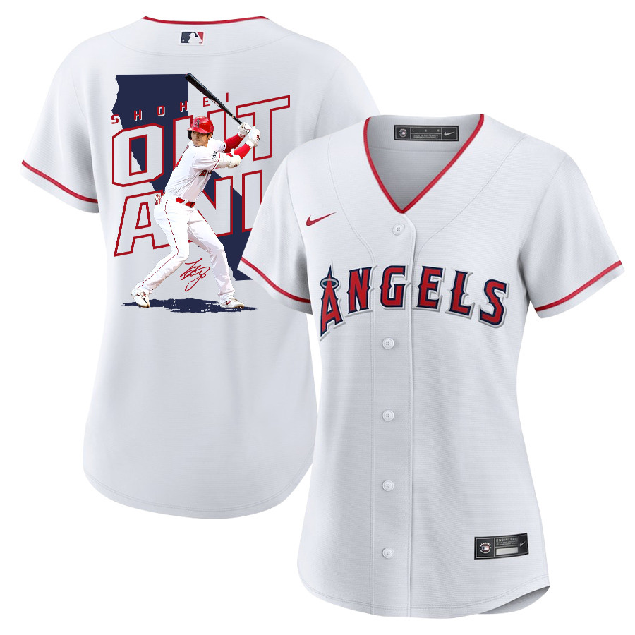 Shohei Ohtani 17 Los Angeles Angels Signed Map 2023 Home Player Women Jersey - White