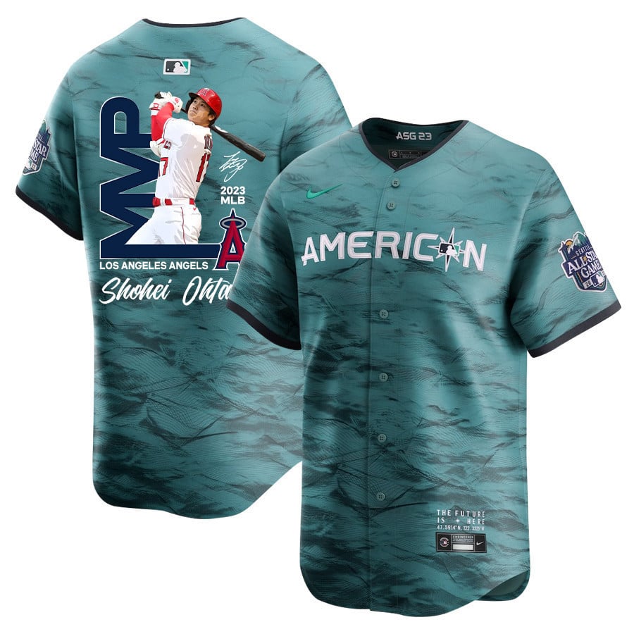 Shohei Ohtani 17 Los Angeles Angels Signed Mvp 2023 All-star Game Limited Player Men Jersey - Teal