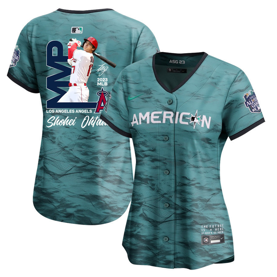 Shohei Ohtani 17 Los Angeles Angels Signed Mvp 2023 All-star Game Limited Player Women Jersey - Teal