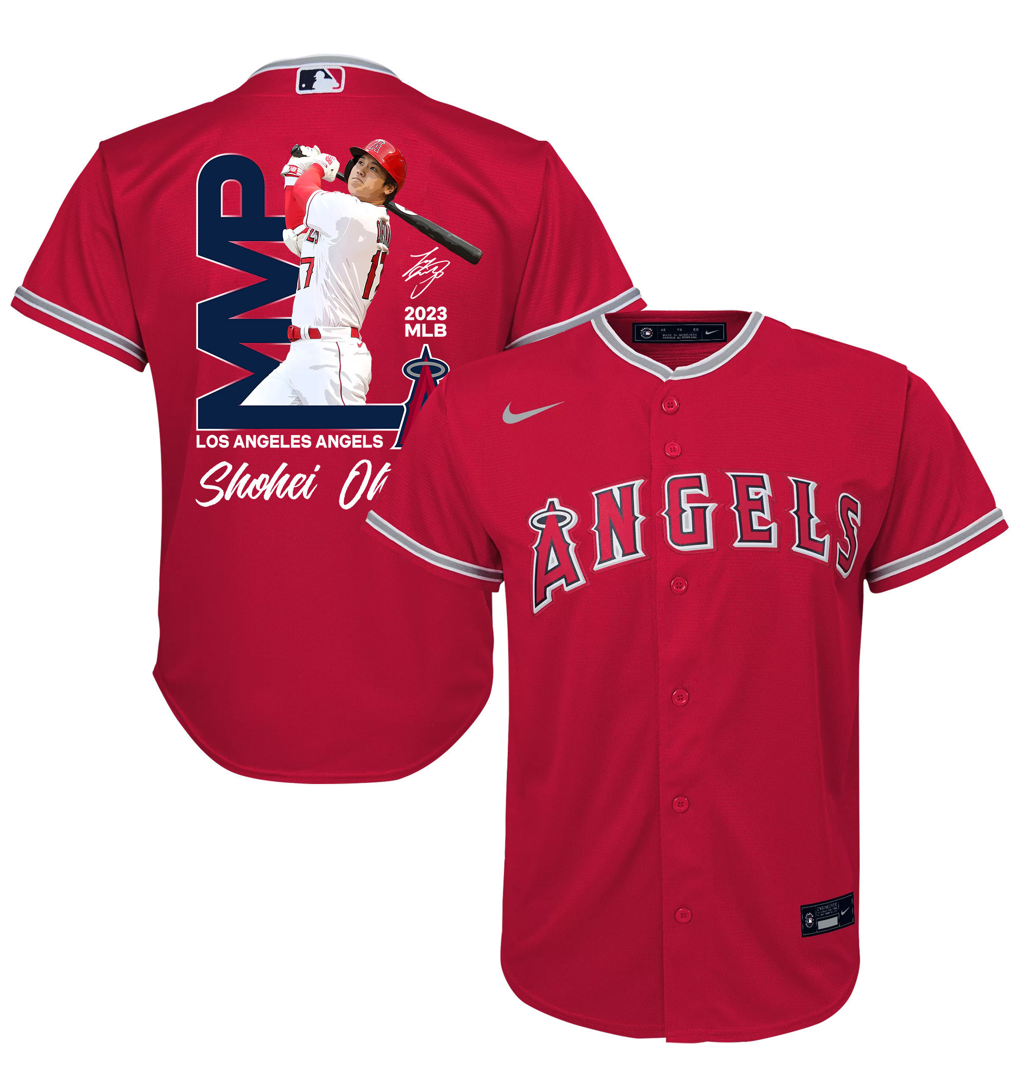 Shohei Ohtani 17 Los Angeles Angels Signed Mvp 2023 Alternate Player Youth Jersey - Red