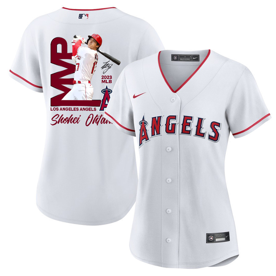 Shohei Ohtani 17 Los Angeles Angels Signed Mvp 2023 Home Player Women Jersey - White